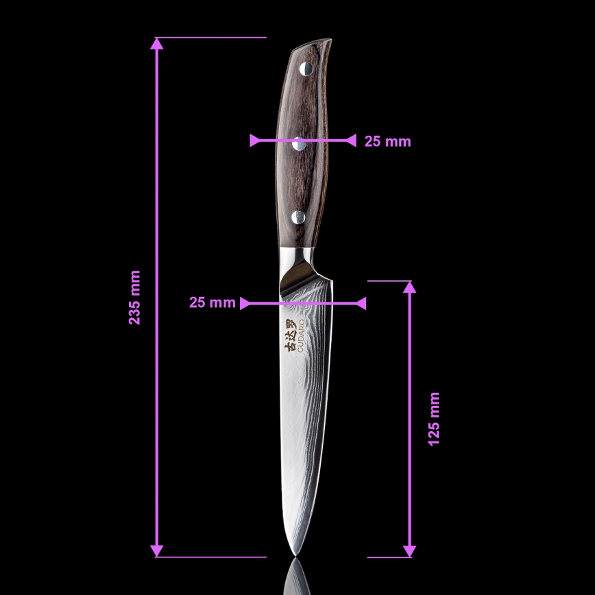 Gudaro - Damaškový univerzální kuchyňský nůž SHIRO 5, 67 vrstev oceli, délka 12,5 cm