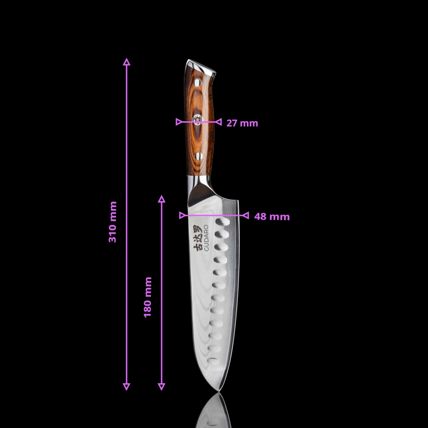 Gudaro - SADA 2x Damaškový Santoku kuchyňský nůž FENG 7,5, 67 vrstev oceli, délka 18 cm + 1x ZDARMA damaškový kuchyňský nůž FENG 3,5, 67 vrstev oceli, délka 9,5 cm