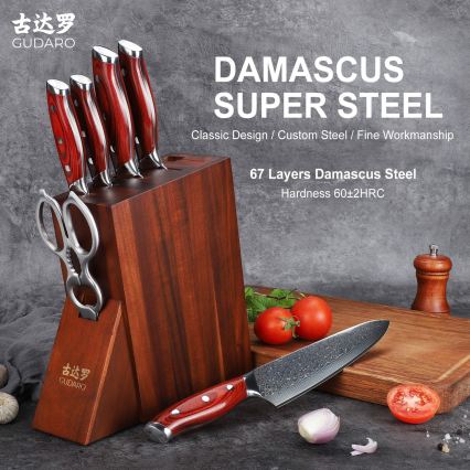 Gudaro - Sada kuchyňských nožů ve stojanu KENSHO 7 ks akát