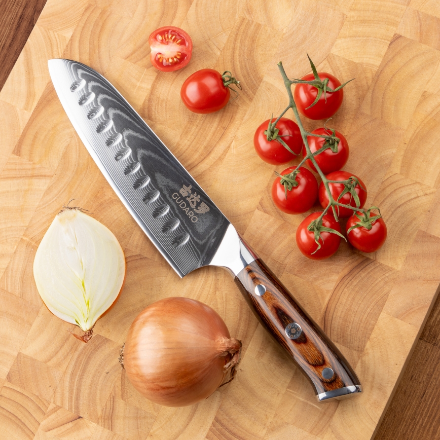 Gudaro - SADA 1x Damaškový šéfkuchařský nůž FENG 8, 67 vrstev oceli, délka 20 cm + 1x damaškový Santoku kuchyňský nůž FENG 7,5, 67 vrstev oceli, délka 18 cm + 1x ZDARMA damaškový kuchyňský nůž FENG 3,5, 67 vrstev oceli, délka 9,5 cm