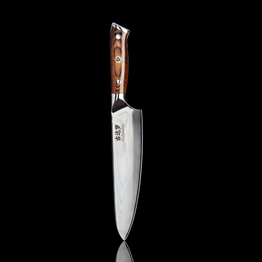Gudaro - SADA 1x Damaškový šéfkuchařský nůž FENG 8, 67 vrstev oceli, délka 20 cm + 1x damaškový Santoku kuchyňský nůž FENG 7,5, 67 vrstev oceli, délka 18 cm + 1x ZDARMA damaškový kuchyňský nůž FENG 3,5, 67 vrstev oceli, délka 9,5 cm