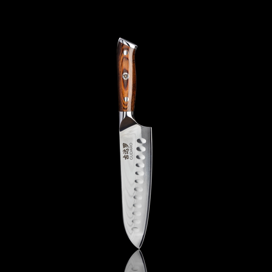 Gudaro - SADA 1x Damaškový šéfkuchařský nůž FENG 8, 67 vrstev oceli, délka 20 cm + 1x damaškový Santoku kuchyňský nůž FENG 7,5, 67 vrstev oceli, délka 18 cm + 1x ZDARMA damaškový kuchyňský nůž na ovoce FENG 3,5, 67 vrstev oceli, délka 9,5 cm