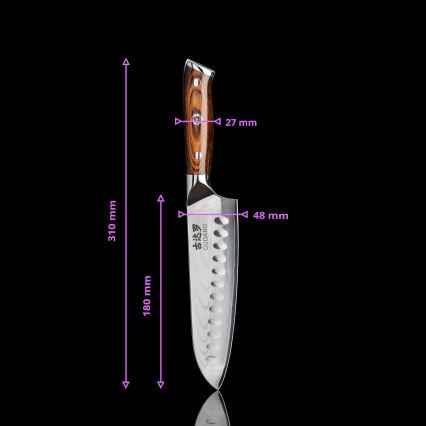 Gudaro - SADA 1x Damaškový šéfkuchařský nůž FENG 8, 67 vrstev oceli, délka 20 cm + 1x damaškový Santoku kuchyňský nůž FENG 7,5, 67 vrstev oceli, délka 18 cm + 1x ZDARMA damaškový kuchyňský nůž na ovoce FENG 3,5, 67 vrstev oceli, délka 9,5 cm