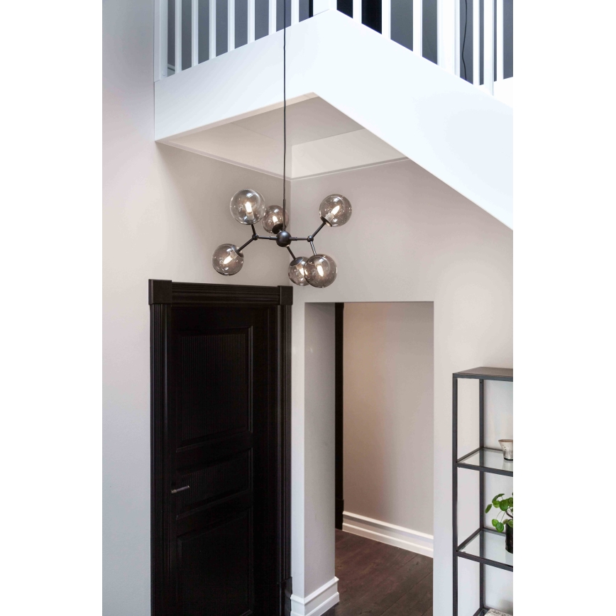 Halo Design 738823 - Lustr na lanku ATOM 6xG9/28W/230V pr. 57 cm černá/kouřová černá