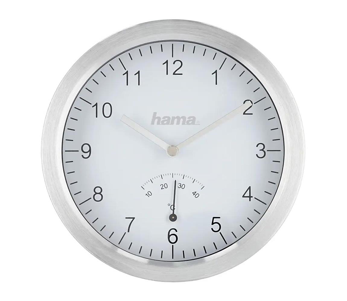 Hama Hama - Koupelnové nástěnné hodiny s teploměrem 1xAA IPX4 stříbrná HM0108