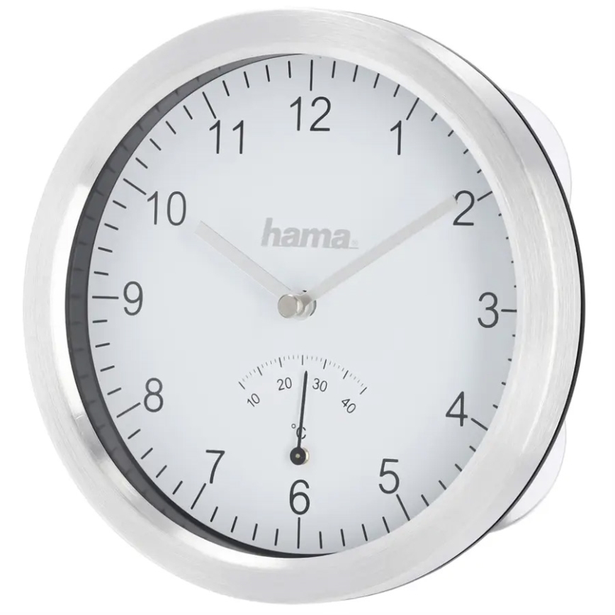 Hama - Koupelnové nástěnné hodiny s teploměrem 1xAA IPX4 stříbrná