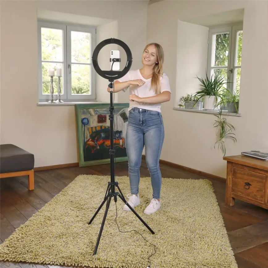 Hama - LED Stmívatelné kruhové světlo se stativem LED/10W/5V pr. 30 cm + dálkové ovládání