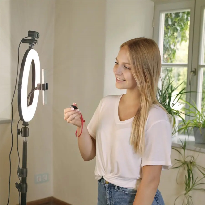 Hama - LED Stmívatelné kruhové světlo se stativem LED/10W/5V pr. 30 cm + dálkové ovládání