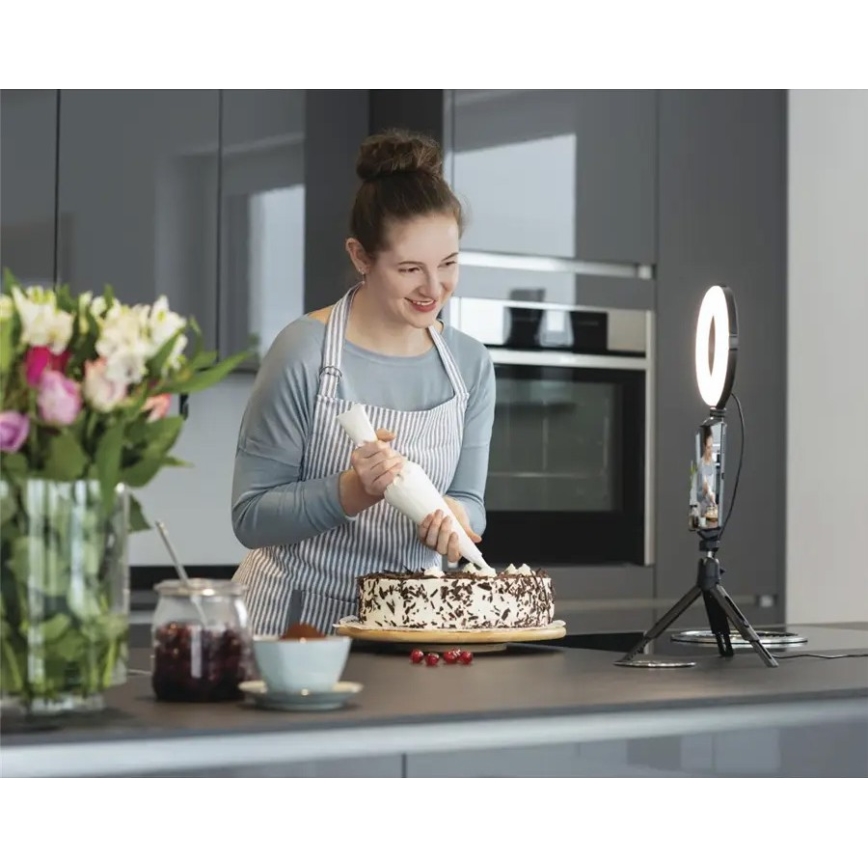 Hama - LED Stmívatelné kruhové světlo se stativem LED/5,8W/5V pr. 17 cm + dálkové ovládání