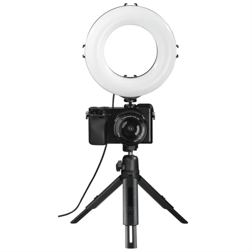 Hama - LED Stmívatelné kruhové světlo se stativem LED/5,8W/5V pr. 17 cm + dálkové ovládání