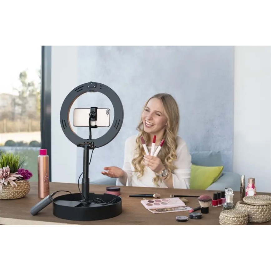 Hama - LED Stmívatelné kruhové světlo se stativem LED/9,2W/5V pr. 26,5 cm + dálkové ovládání