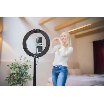 Hama - LED Stmívatelné kruhové světlo se stativem LED/9,2W/5V pr. 26,5 cm + dálkové ovládání