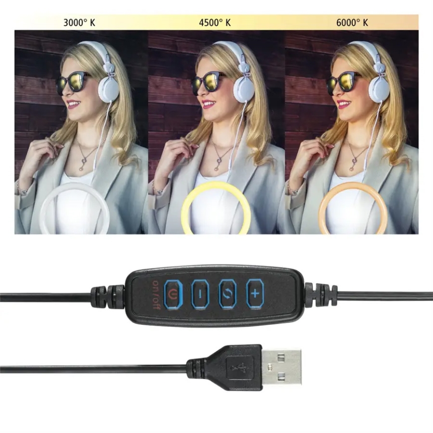 Hama - LED Stmívatelné kruhové světlo se stativem LED/9,2W/5V pr. 26,5 cm + dálkové ovládání