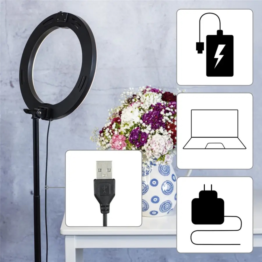 Hama - LED Stmívatelné kruhové světlo se stativem LED/9,2W/5V pr. 26,5 cm + dálkové ovládání