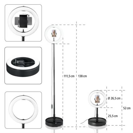 Hama - LED Stmívatelné kruhové světlo se stativem LED/9,2W/5V pr. 26,5 cm + dálkové ovládání