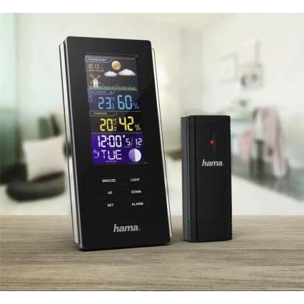 Hama - Meteostanice s barevným LCD displejem a budíkem 3xAAA černá