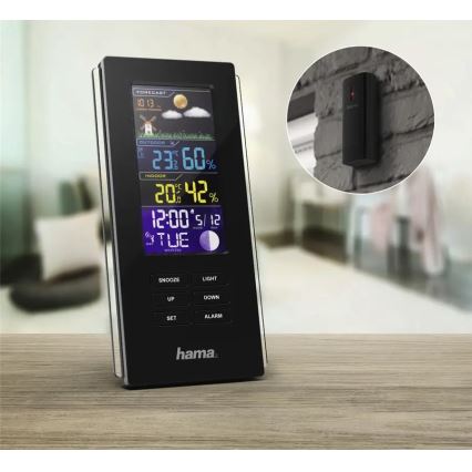 Hama - Meteostanice s barevným LCD displejem a budíkem 3xAAA černá