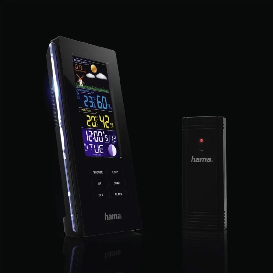 Hama - Meteostanice s barevným LCD displejem a budíkem 3xAAA černá
