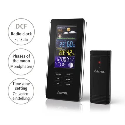 Hama - Meteostanice s barevným LCD displejem a budíkem 3xAAA černá