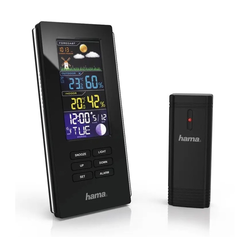 Hama - Meteostanice s barevným LCD displejem a budíkem 3xAAA černá