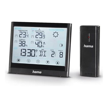 Hama - Meteostanice s dotykovým LCD displejem a budíkem 3xAAA černá