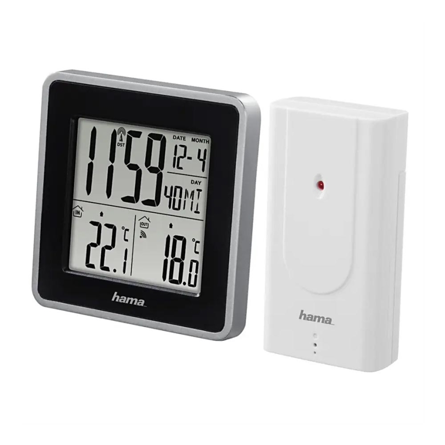 Hama - Meteostanice s LCD displejem a budíkem 2xAA + 2xAA černá/šedá