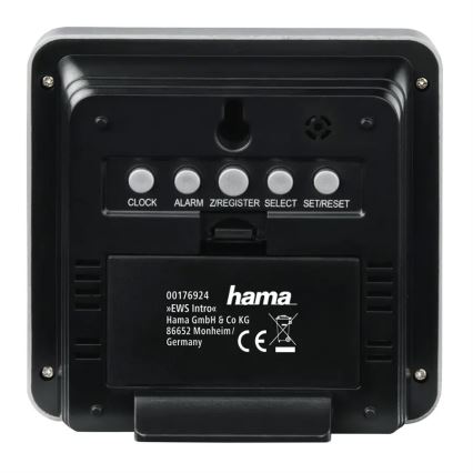 Hama - Meteostanice s LCD displejem a budíkem 2xAA + 2xAA černá/šedá