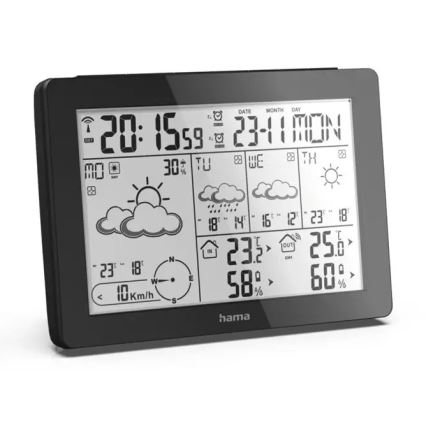 Hama - Meteostanice s LCD displejem a budíkem 2xAA černá