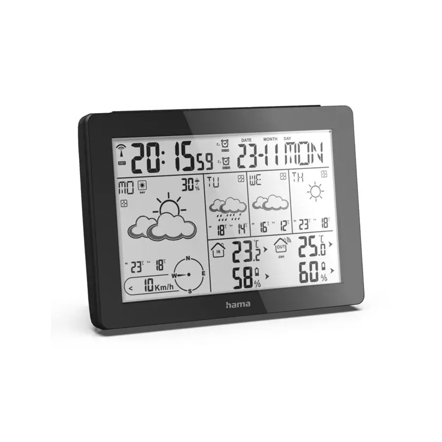 Hama - Meteostanice s LCD displejem a budíkem 2xAA černá