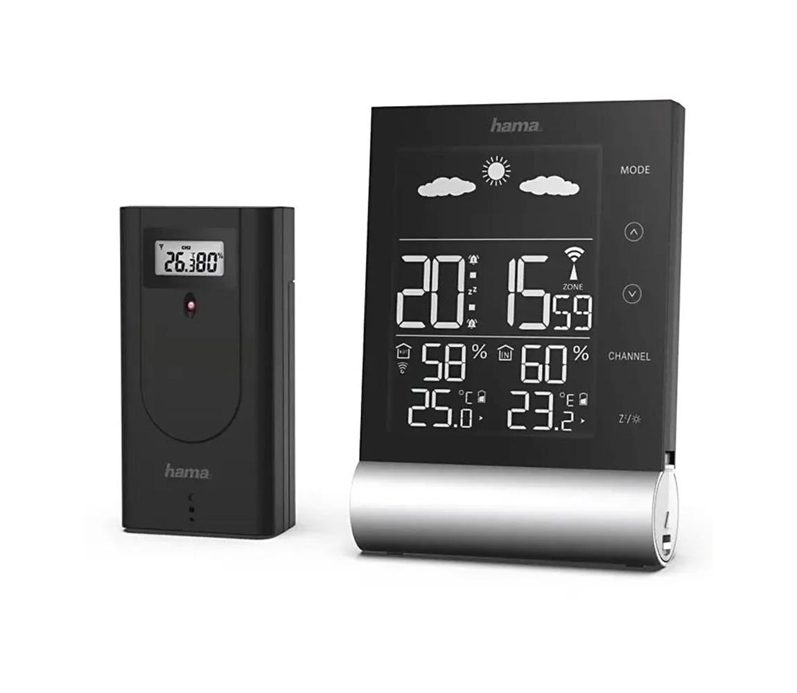 Hama Hama - Meteostanice s LCD displejem a budíkem 3xAAA černá HM0119