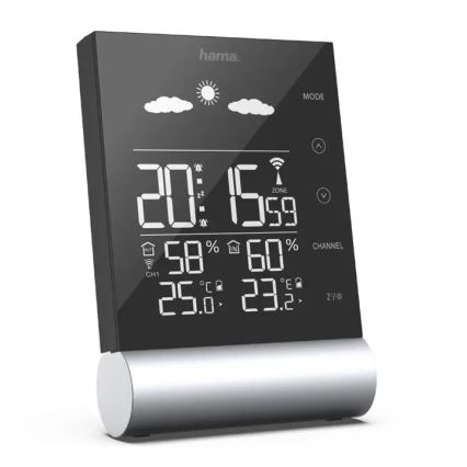 Hama - Meteostanice s LCD displejem a budíkem 3xAAA černá
