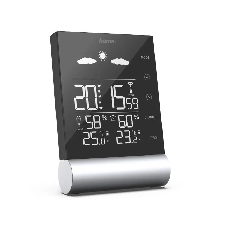 Hama - Meteostanice s LCD displejem a budíkem 3xAAA černá