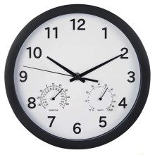 Hama - Nástěnné hodiny s teploměrem a vlhkoměrem 1xAA černá/bílá