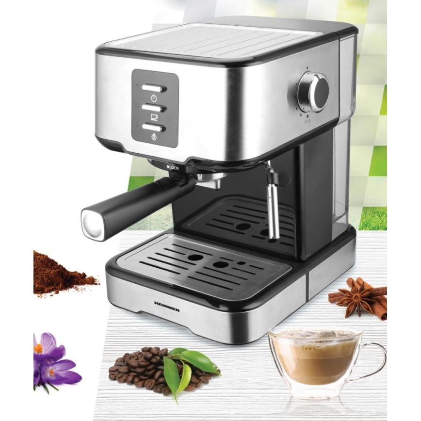 Heinner HEM-850IXBK - Pákový kávovar espresso 850W/230V nerez/černá