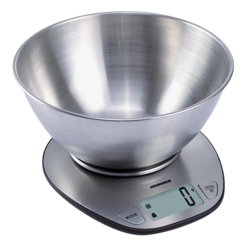Heinner HKS-5SS - Digitální kuchyňská váha s mísou 2xAAA nerez