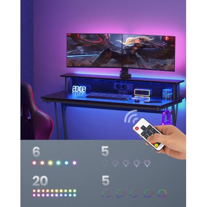 Herní stůl s podsvícením SOLEA-X 120x60 cm černá