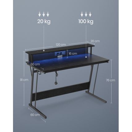 Herní stůl s podsvícením SOLEA-X 120x60 cm černá