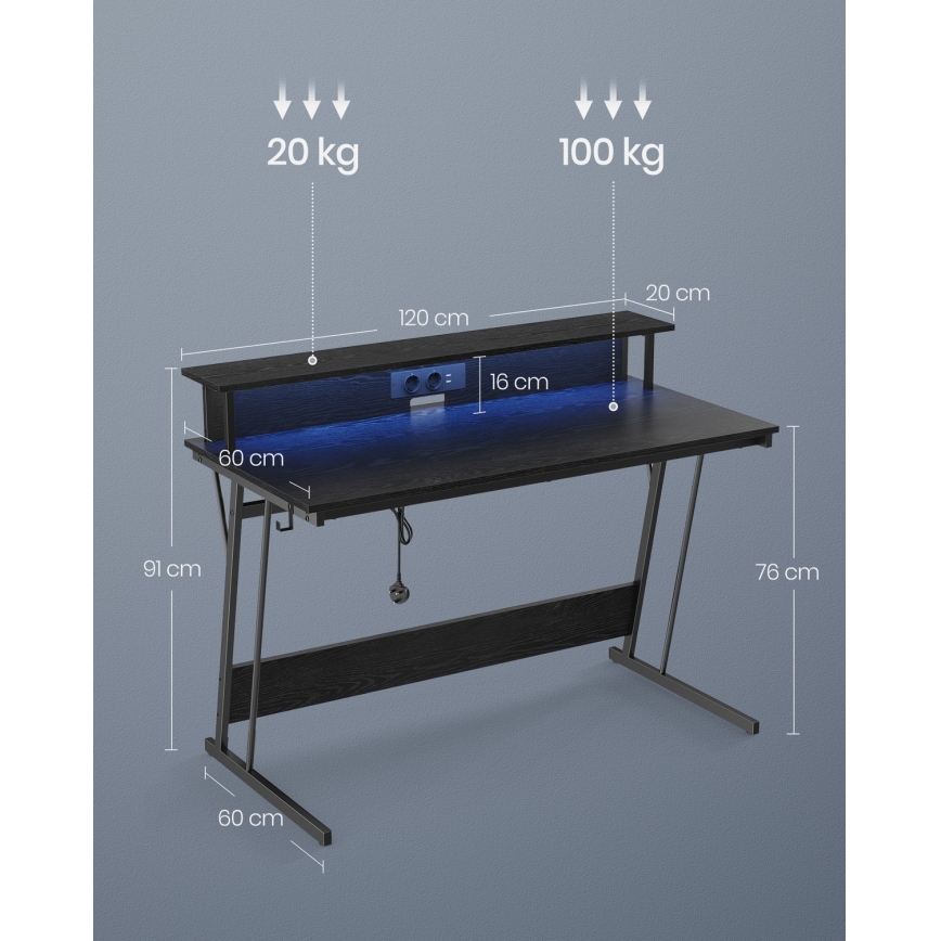 Herní stůl s podsvícením SOLEA-X 120x60 cm černá