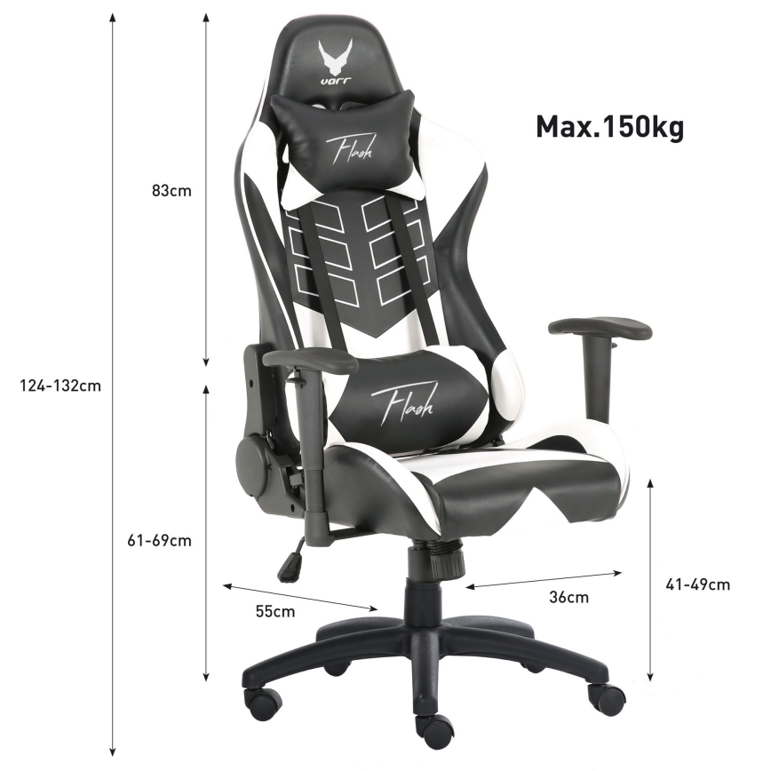 Herní židle VARR Flash s LED RGB podsvícením + dálkové ovládání černá/bílá