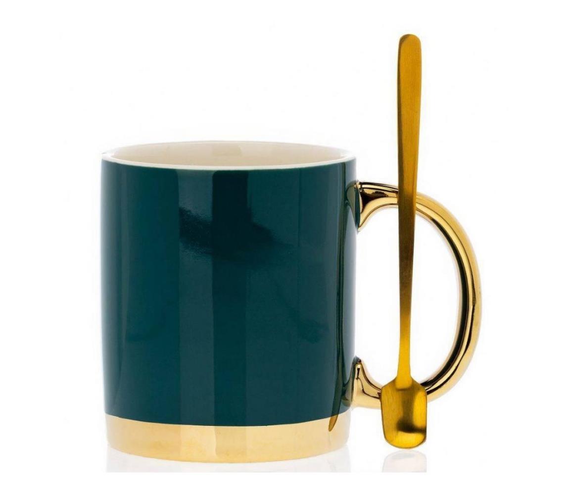  HowHomely Hrnek se lžičkou LANA zelená/zlatá DD0218