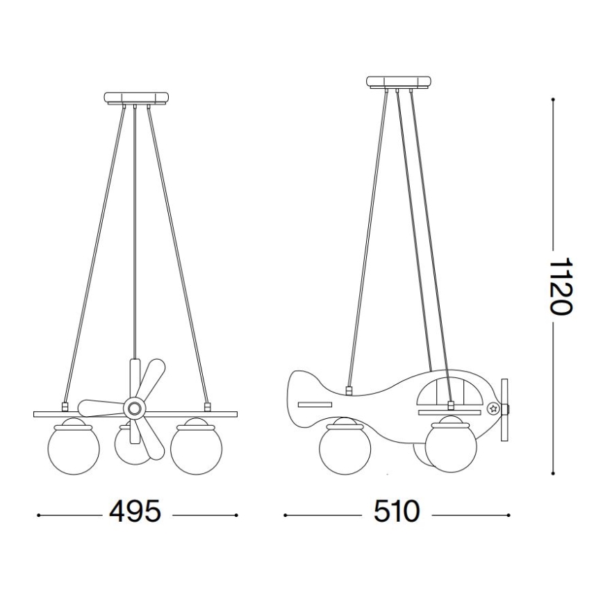 Ideal Lux - Dětský lustr na lanku AVION 3xE14/28W/230V modrá