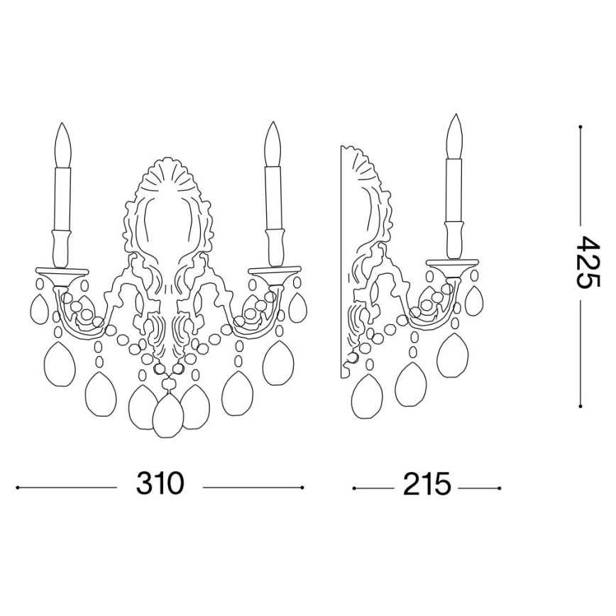 Ideal Lux - Křišťálové nástěnné svítidlo GIOCONDA 2xE14/40W/230V stříbrná