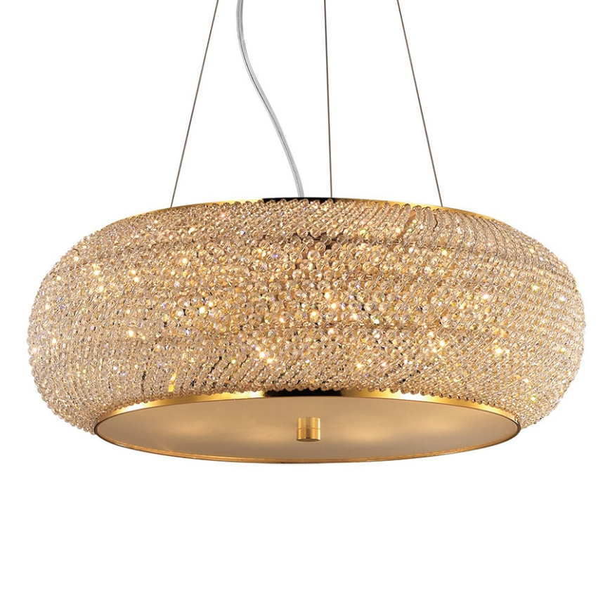 Ideal Lux - Křišťálový lustr na lanku PASHA 10xE14/40W/230V pr. 55 cm zlatá