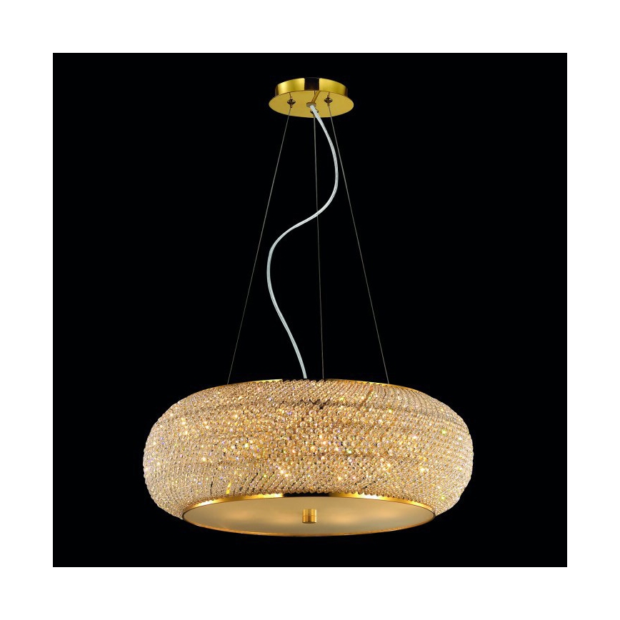 Ideal Lux - Křišťálový lustr na lanku PASHA 10xE14/40W/230V pr. 55 cm zlatá