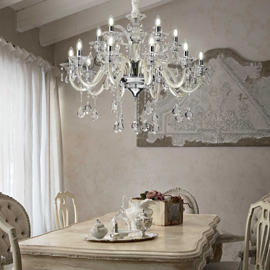 Ideal Lux - Křišťálový lustr na řetězu COLOSSAL 15xE14/40W/230V pr. 95 cm krémová/lesklý chrom