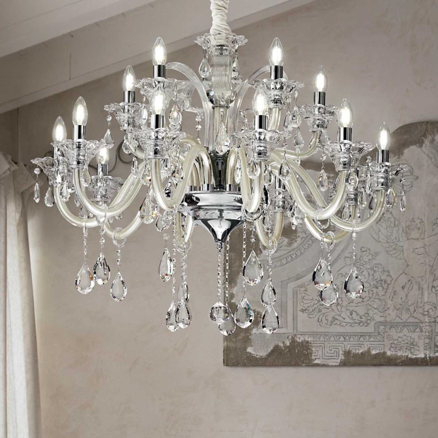 Ideal Lux - Křišťálový lustr na řetězu COLOSSAL 15xE14/40W/230V pr. 95 cm krémová/lesklý chrom
