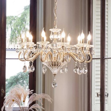Ideal Lux - Křišťálový lustr na řetězu NEGRESCO 10xE14/28W/230V pr. 85 cm zlatá