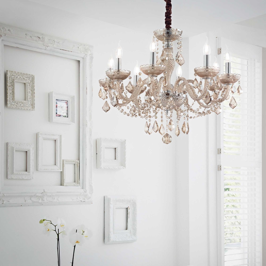 Ideal Lux - Křišťálový lustr na řetězu ROSE 8xE14/40W/230V pr. 78 cm béžová