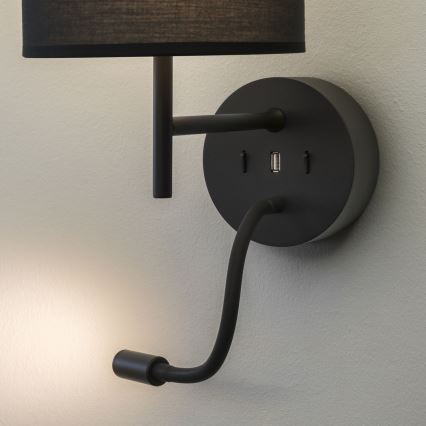 Ideal Lux - LED Flexibilní lampa s monturou SET UP 1xE27/42W + LED/3W/230V CRI 90 USB černá