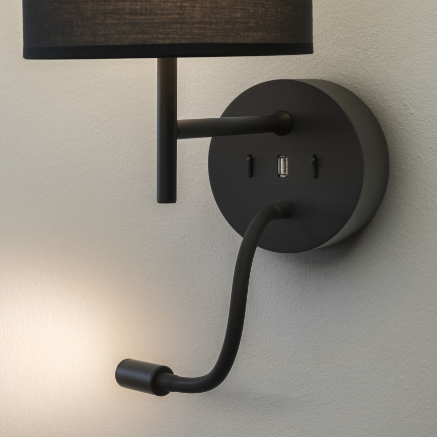 Ideal Lux - LED Flexibilní lampa s monturou SET UP 1xE27/42W + LED/3W/230V CRI 90 USB černá
